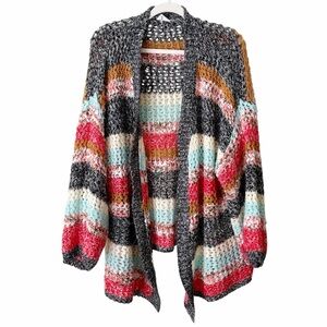 BiBi | Open Knit Cardigan Sweater Colorful Striped Oversized Relaxed Boho Large